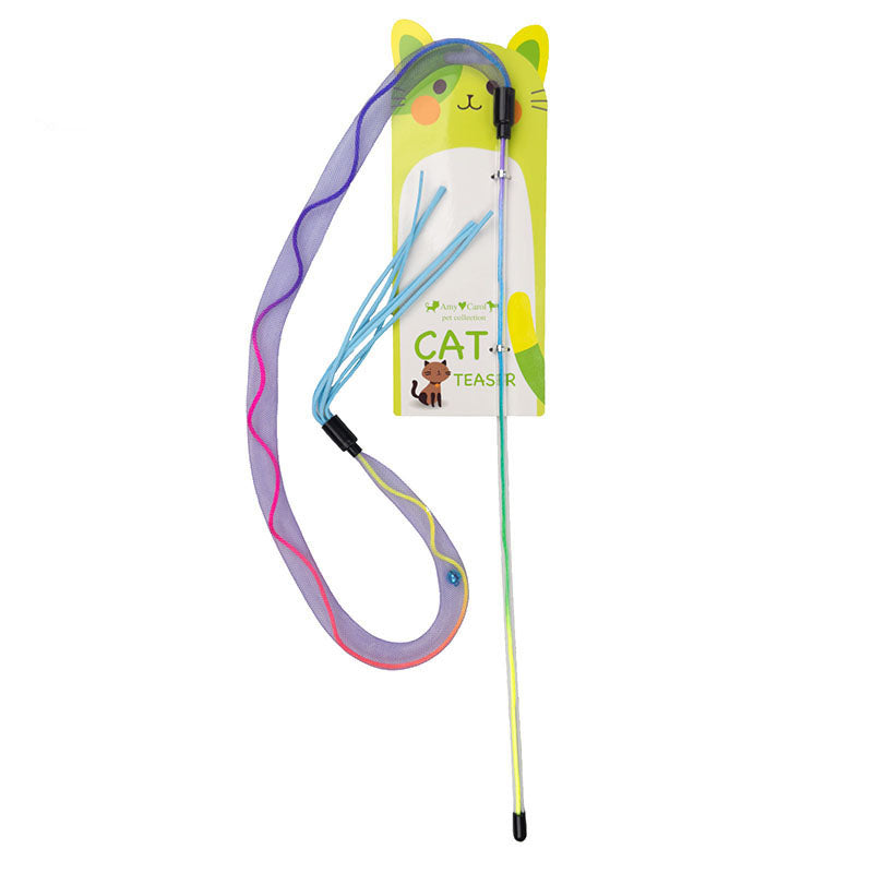 Interactive Cat Teaser Toy with Elastic Net and Bell – Feather Cat Toy for Indoor Cats