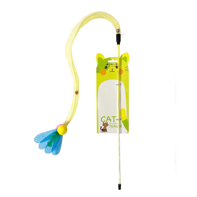 Interactive Cat Teaser Toy with Elastic Net and Bell – Feather Cat Toy for Indoor Cats
