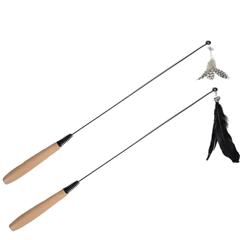 Premium Cat Feather Teaser Toy with Bell – Interactive Cat Toy with Wooden Handle