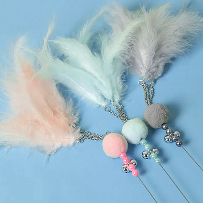 Cat Feather Teaser Toy with Bell – Interactive Cat Toy Set for Indoor Cats