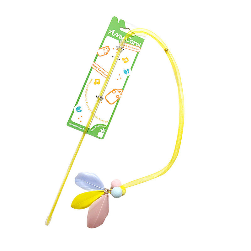 Interactive Cat Teaser Toy with Elastic Net and Bell – Feather Cat Toy for Indoor Cats