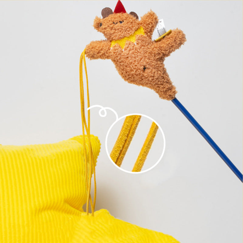 Cat Teaser Toy with Plush Character, Feathers and Bell – Interactive Catnip Toy for Cats