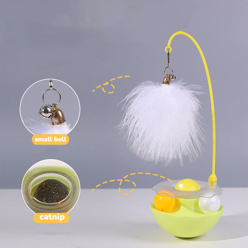 Interactive Cat Tumbler Toy with Feather and Bell – Self-Play Cat Toy with Balls and Catnip