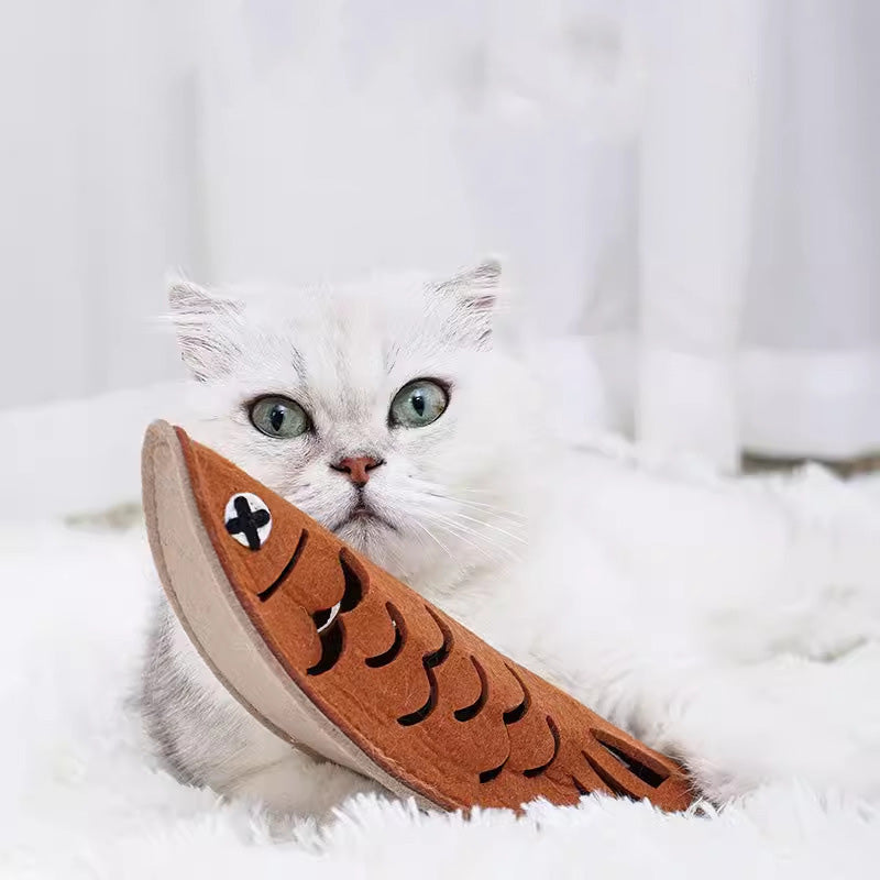 Cat Puzzle Fish Toy with Crinkle Ball – Interactive Slow Feeder Toy for Indoor Cats