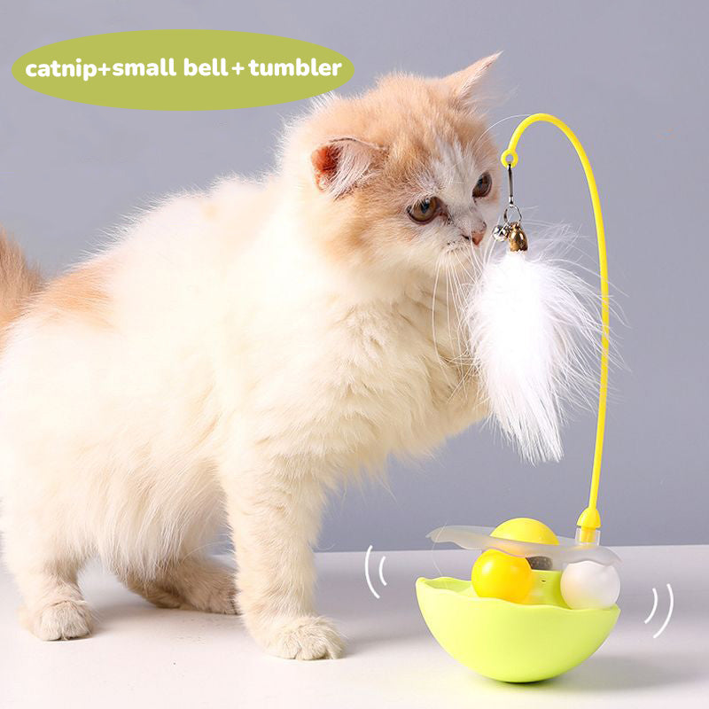 Interactive Cat Tumbler Toy with Feather and Bell – Self-Play Cat Toy with Balls and Catnip