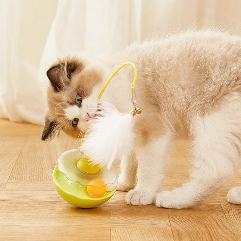 Interactive Cat Tumbler Toy with Feather and Bell – Self-Play Cat Toy with Balls and Catnip