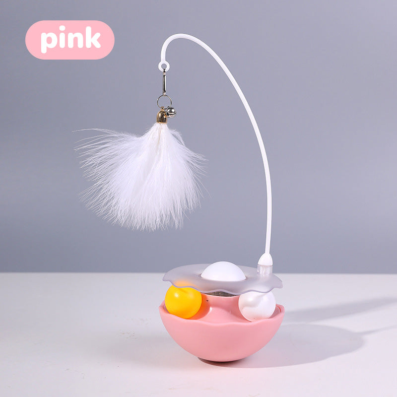 Interactive Cat Tumbler Toy with Feather and Bell – Self-Play Cat Toy with Balls and Catnip