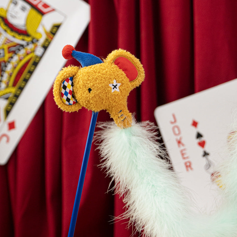Cat Teaser Toy with Plush Character, Feathers and Bell – Interactive Catnip Toy for Cats
