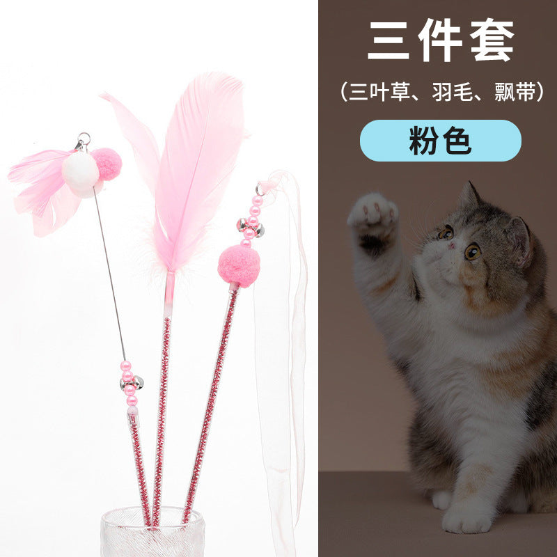 Cat Feather Teaser Toy with Bell – Interactive Cat Toy Set for Indoor Cats