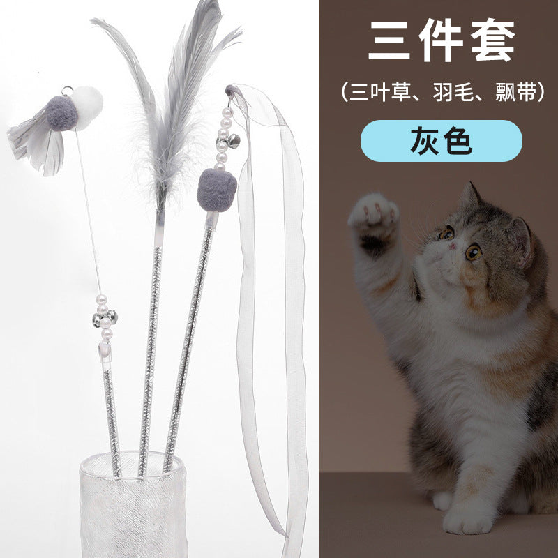Cat Feather Teaser Toy with Bell – Interactive Cat Toy Set for Indoor Cats