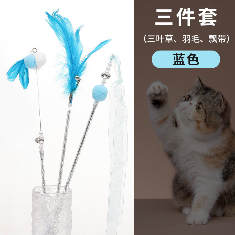 Cat Feather Teaser Toy with Bell – Interactive Cat Toy Set for Indoor Cats