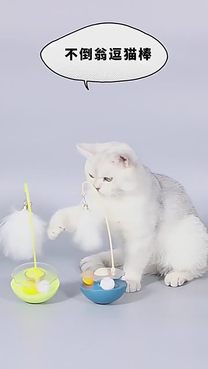 Interactive Cat Tumbler Toy with Feather and Bell – Self-Play Cat Toy with Balls and Catnip